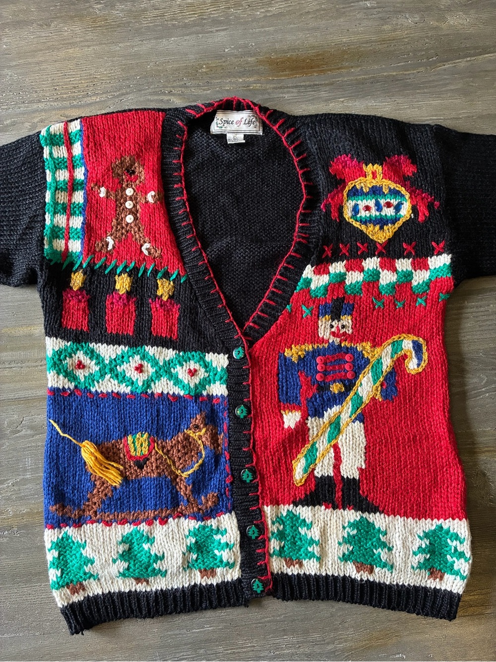 VTG Spice of Life holiday Xmas cardigan sweater ramie blend Large